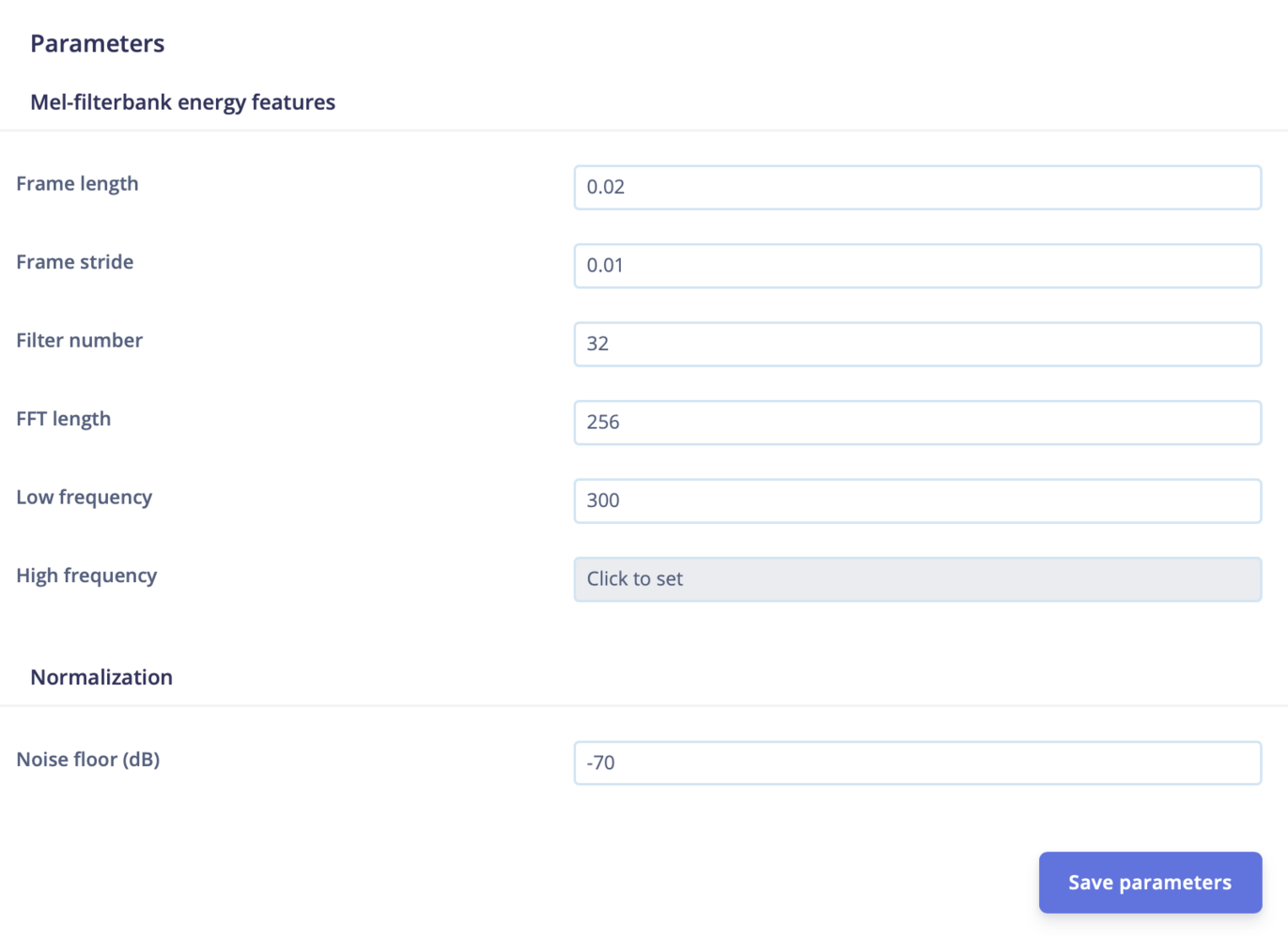 MFE parameters panel with the filter number set to 32