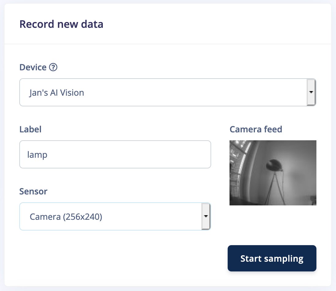 Data acquisition page set to capture a camera sample from a connected device