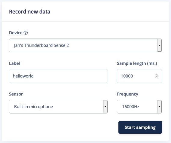 The Data acquisition recording form for capturing a spoken keyword