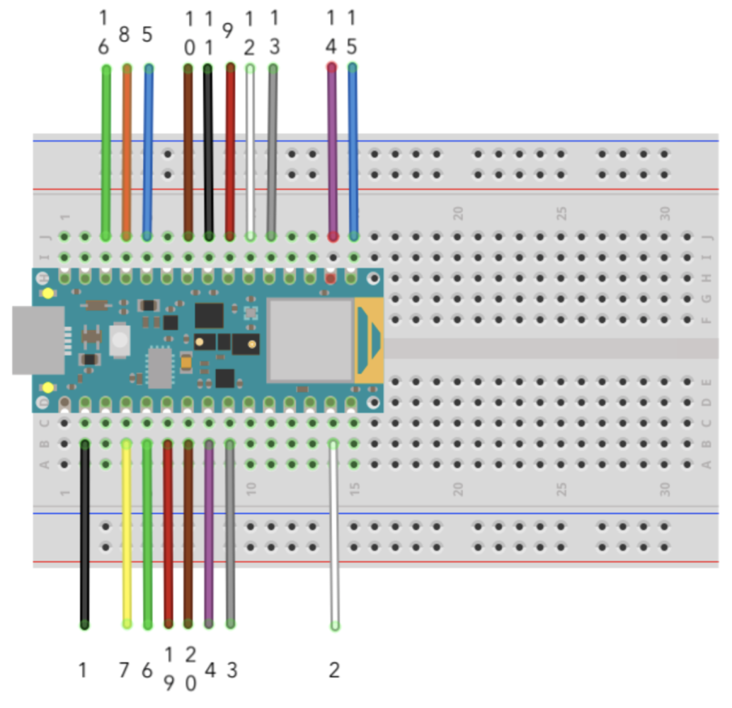 Wiring diagram connecting the OV7675 camera module to the Nano board