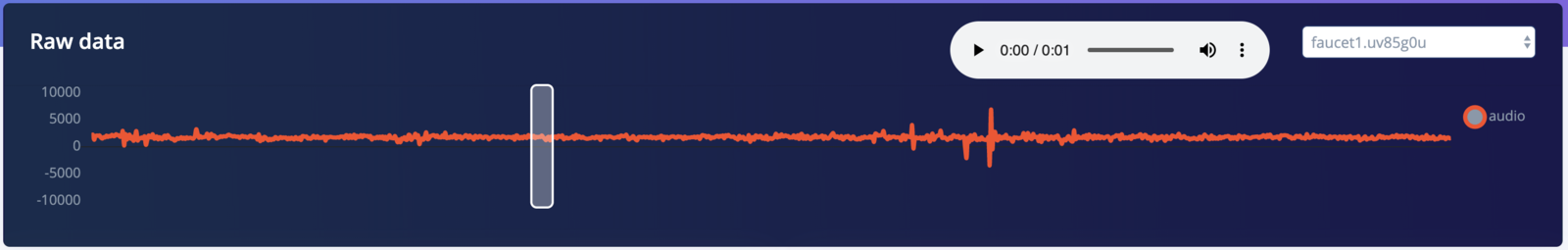 Audio waveform view with a sample selector dropdown