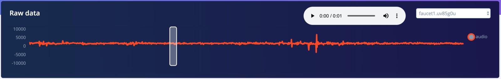 Audio waveform view with a sample selector dropdown