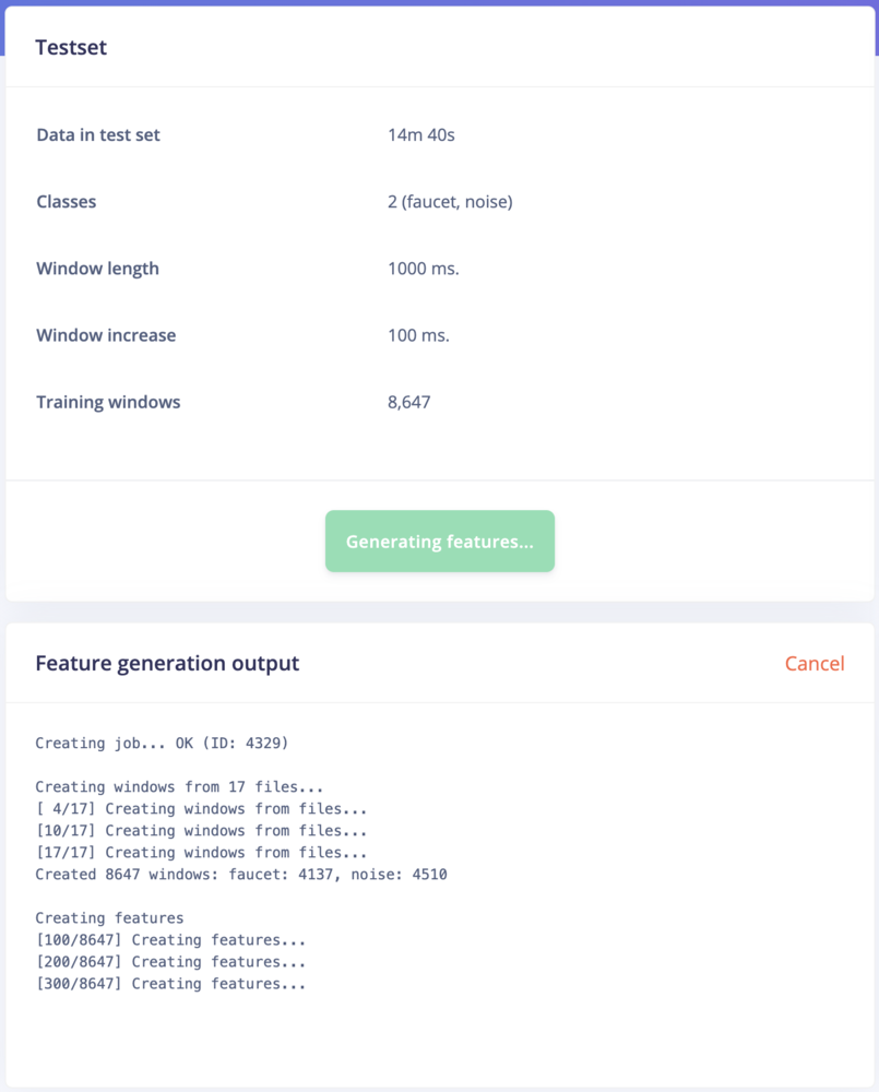 Generate features page running audio feature generation