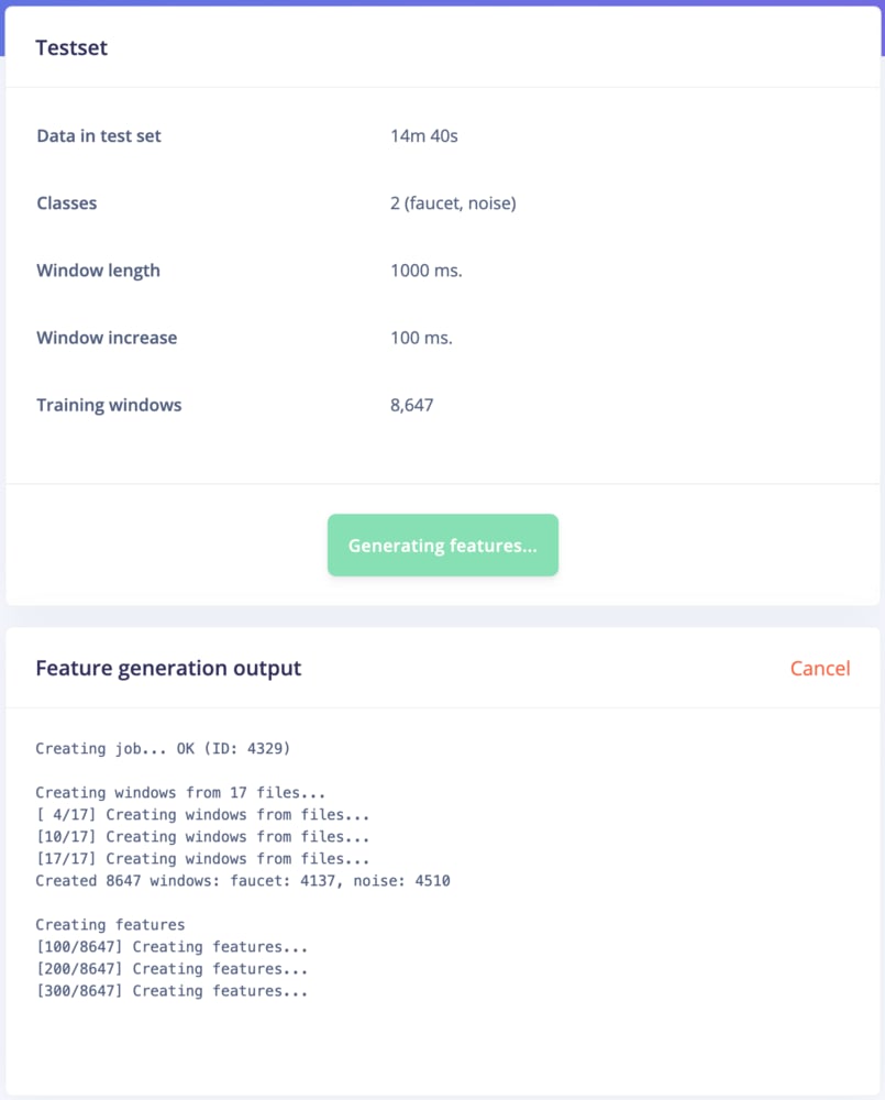Generate features page running audio feature generation
