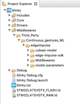 STM32CubeIDE project explorer showing the generated middleware folder for the CMSIS pack