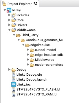 STM32CubeIDE project explorer showing the generated middleware folder for the CMSIS pack