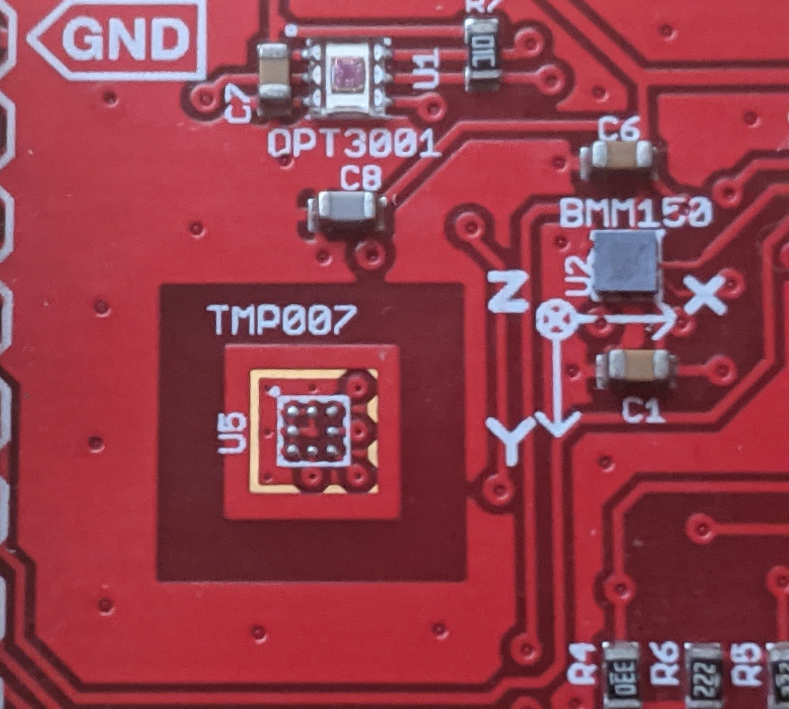 BOOSTXL-SENSORS booster pack with the TMP007 footprint left unpopulated