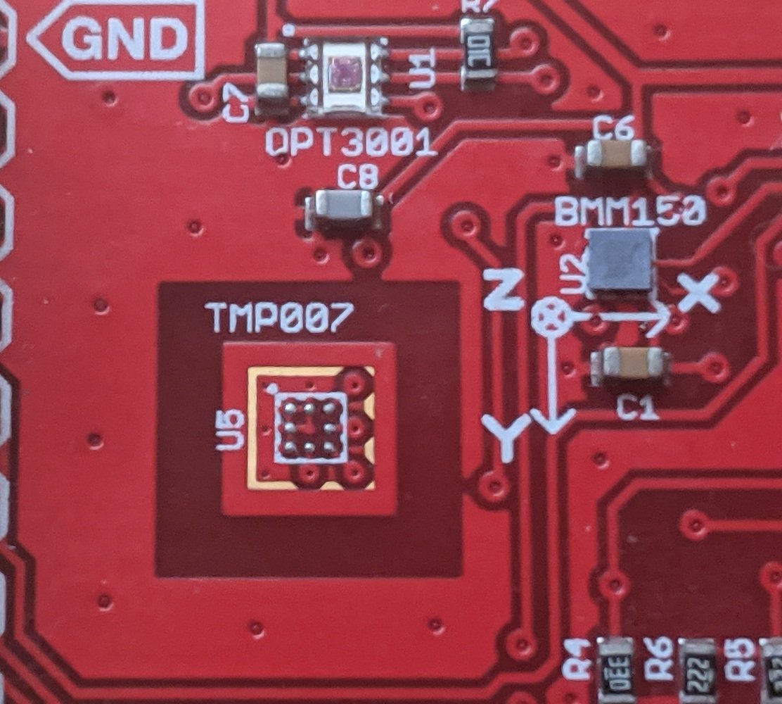 BOOSTXL-SENSORS booster pack with the TMP007 footprint left unpopulated