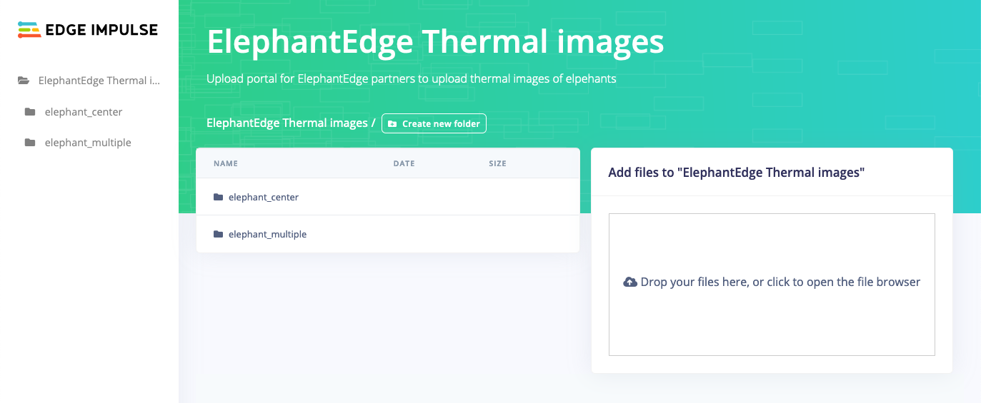 Upload portal file browser showing two submitted folders