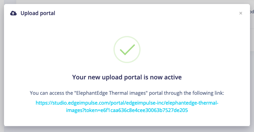 Active upload portal page with upload link and portal status