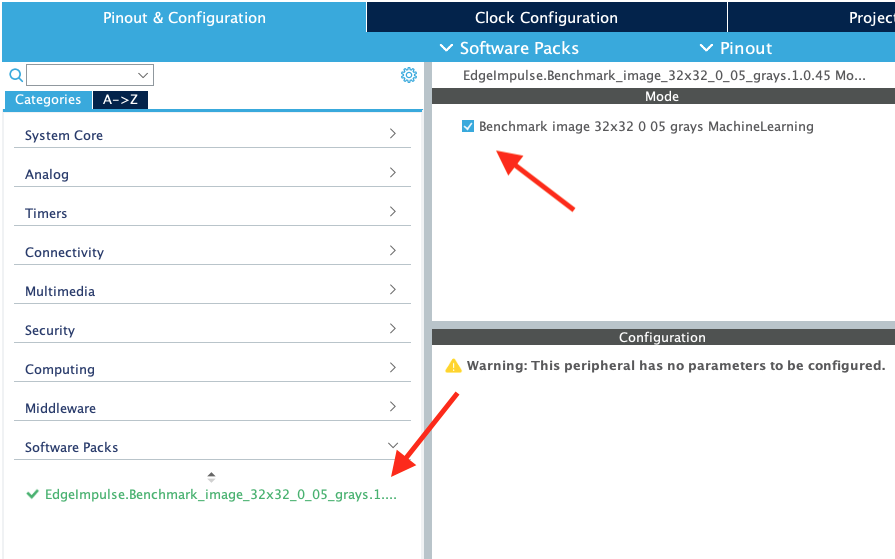 Additional software configuration with the CMSIS pack mode enabled