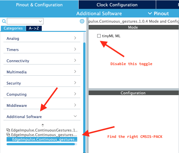 Additional software configuration with the old CMSIS pack mode disabled