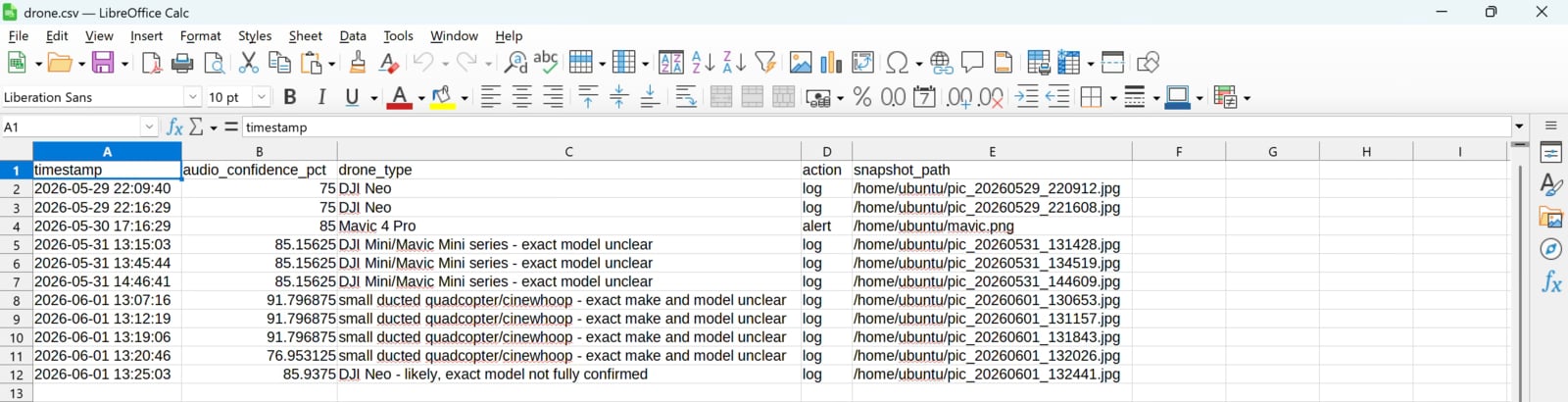Runtime console output while running drone detection script