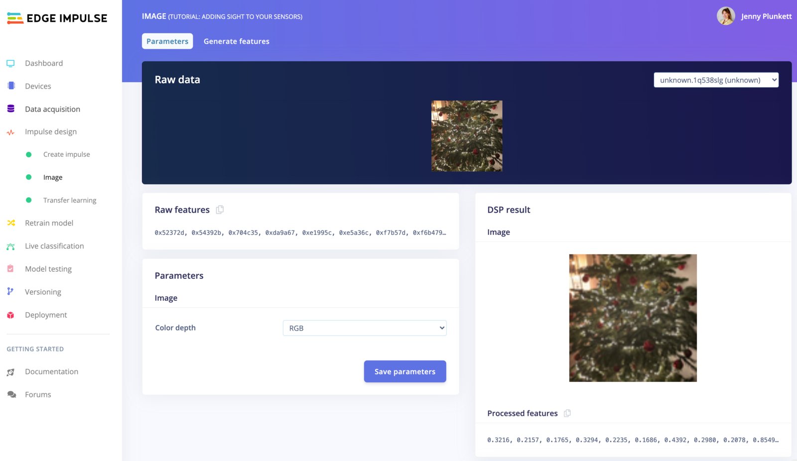Image processing parameters for resizing and preprocessing training images