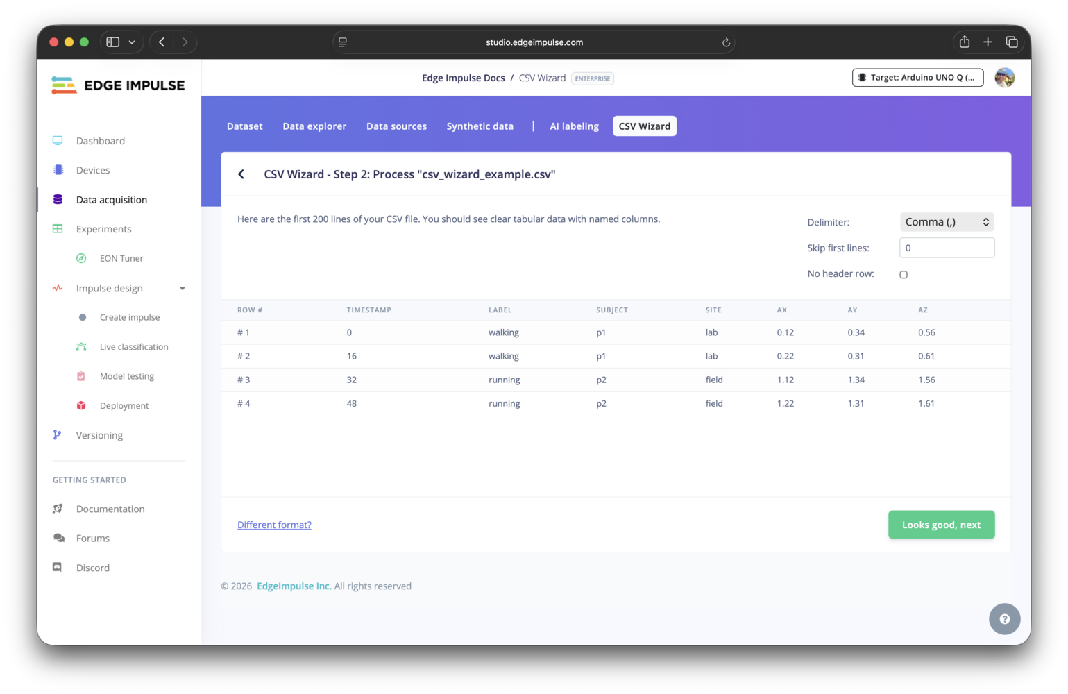 CSV Wizard - Edge Impulse Documentation