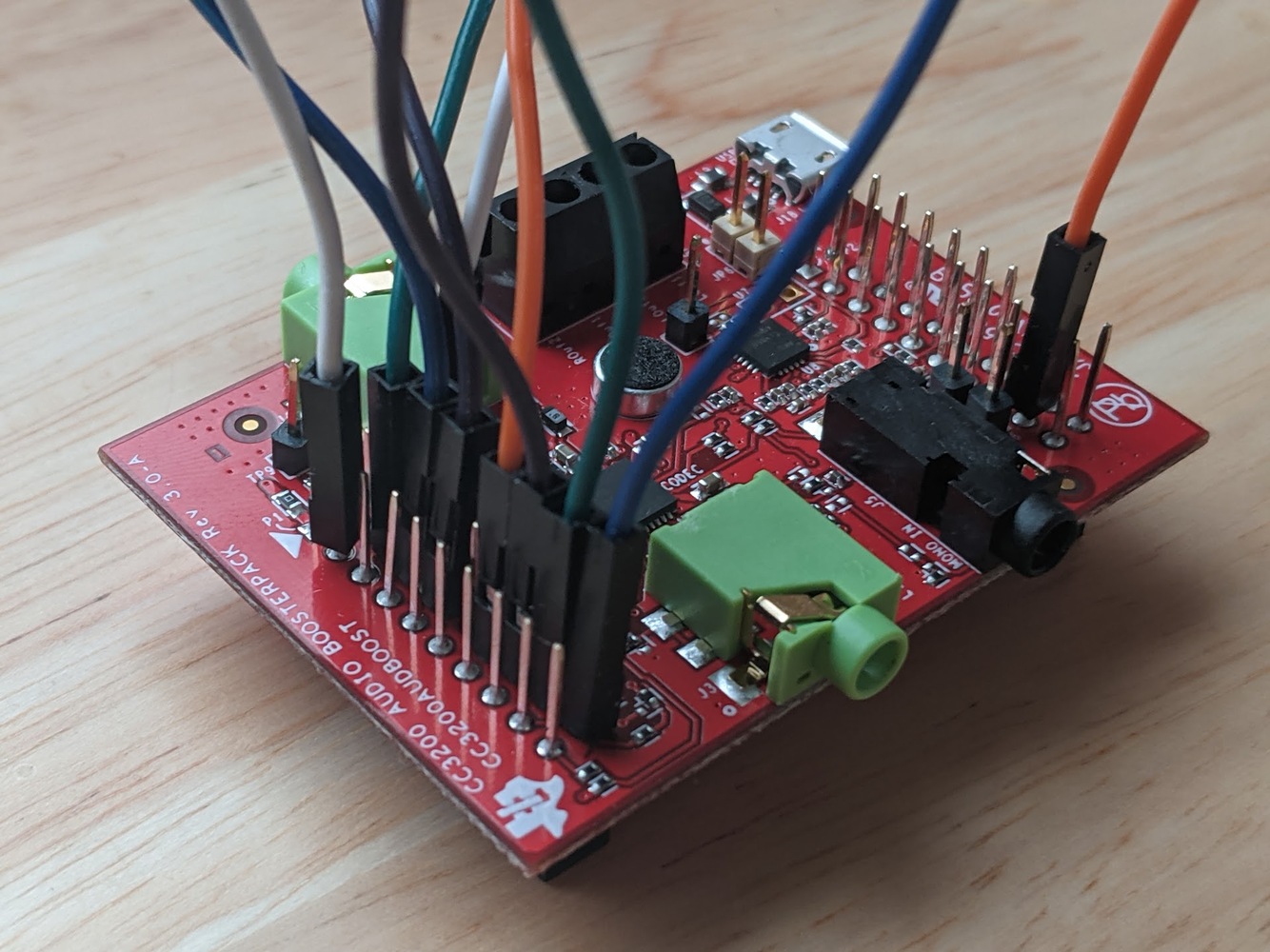 CC3200AUDBOOST board with required jumper wires installed