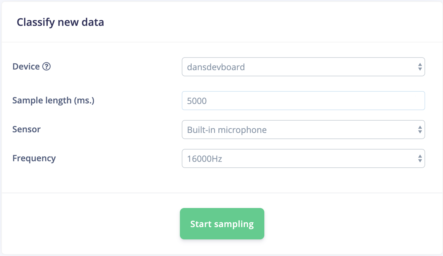 Classify new data panel for selecting an audio sample