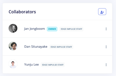 Collaborators section of an Edge Impulse project dashboard with sharing controls