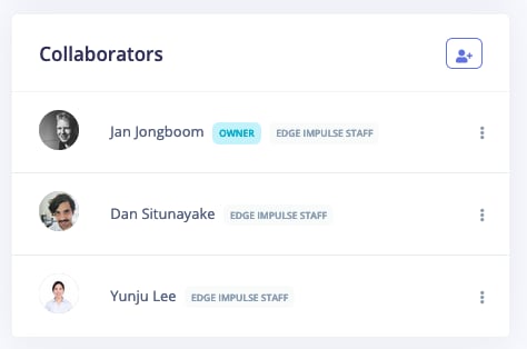 Collaborators section of an Edge Impulse project dashboard with sharing controls