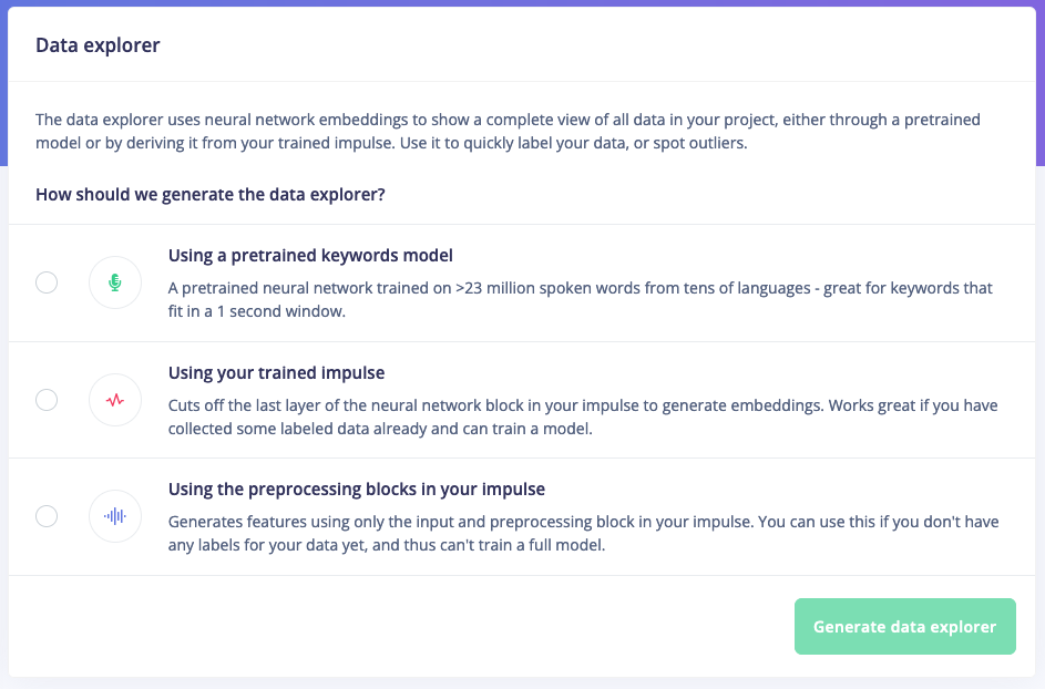 Data Explorer Features Data explorer - Edge Impulse Documentation
