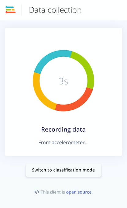 Mobile client collecting accelerometer samples with sensor axes displayed