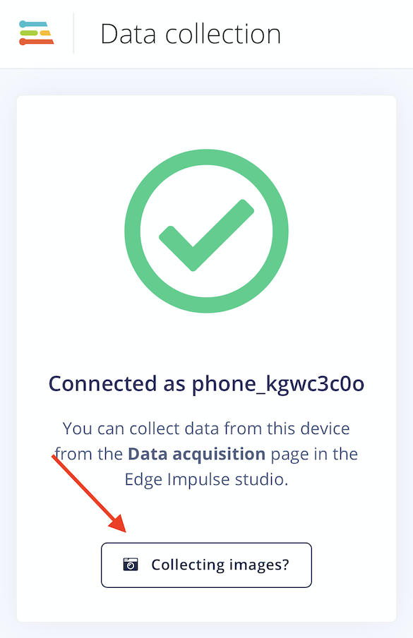 Mobile data collection page with the collecting images option highlighted