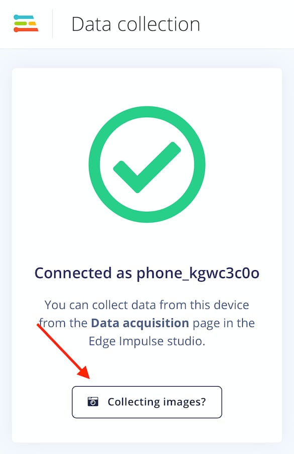 Mobile data collection page with the collecting images option highlighted