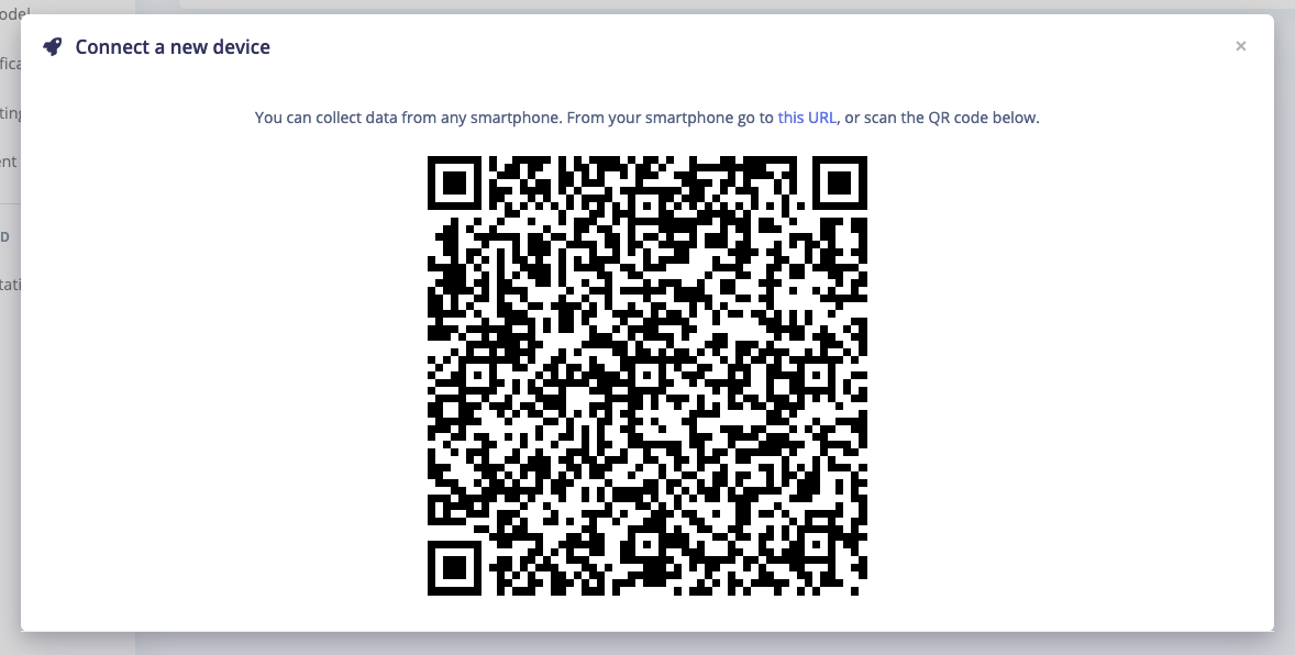 Mobile phone connection dialog with a QR code and browser link