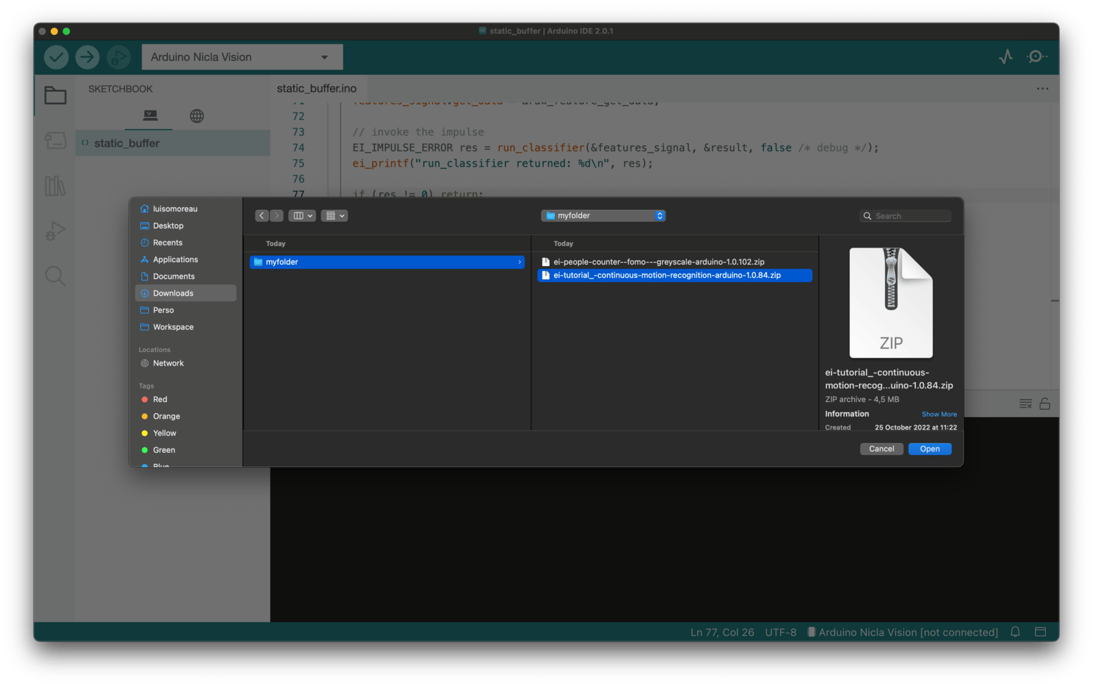 Run Arduino library (IDE 2.0) - Edge Impulse Documentation