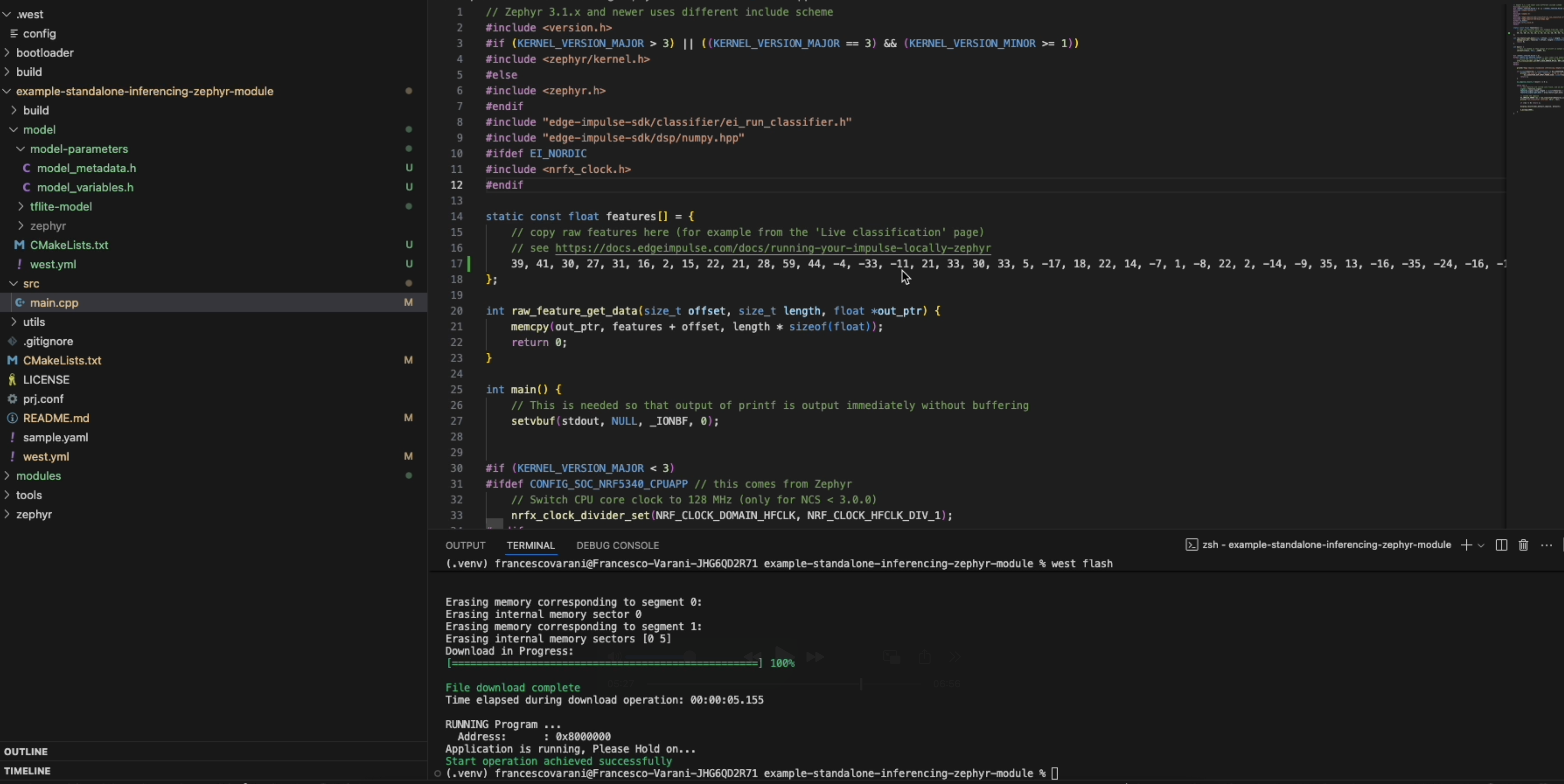 Adding features and run_classifier() call in main.cpp