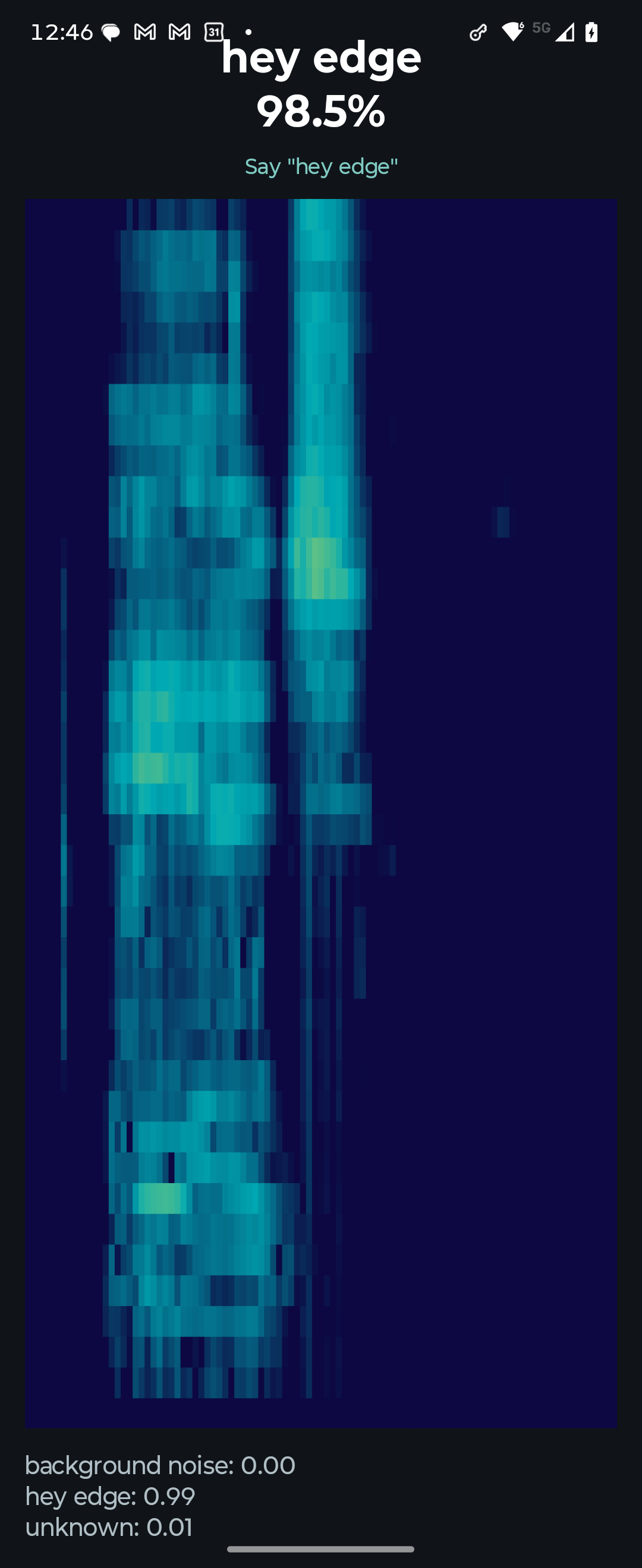 ExecuTorch keyword-spotting flavor running live on a phone