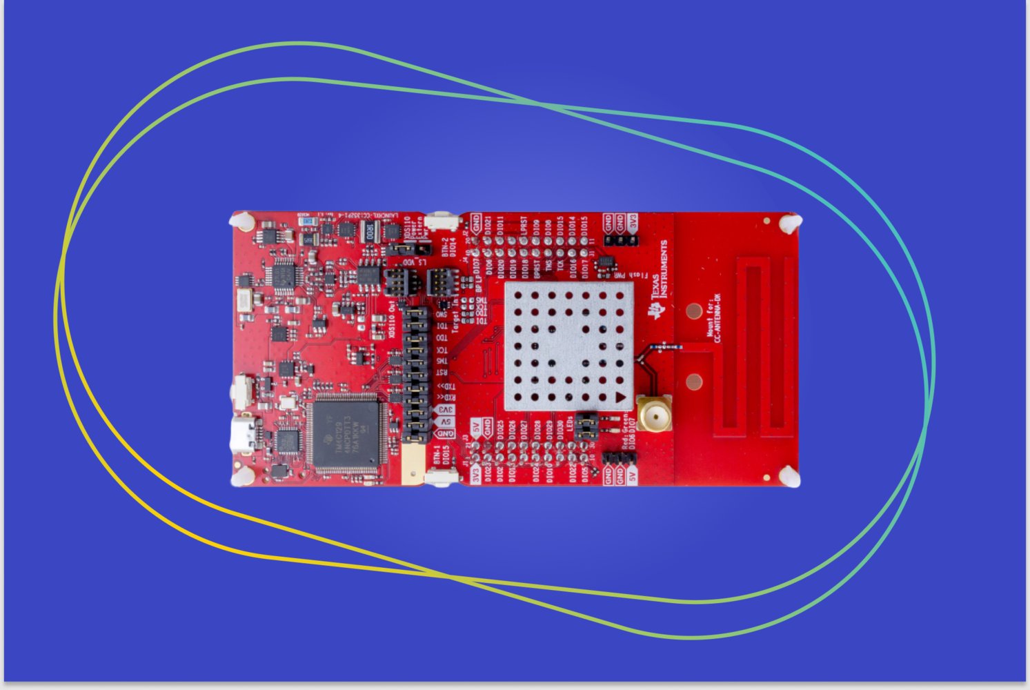 TI CC1352P Launchpad development board with the BOOSTXL-SENSORS booster pack