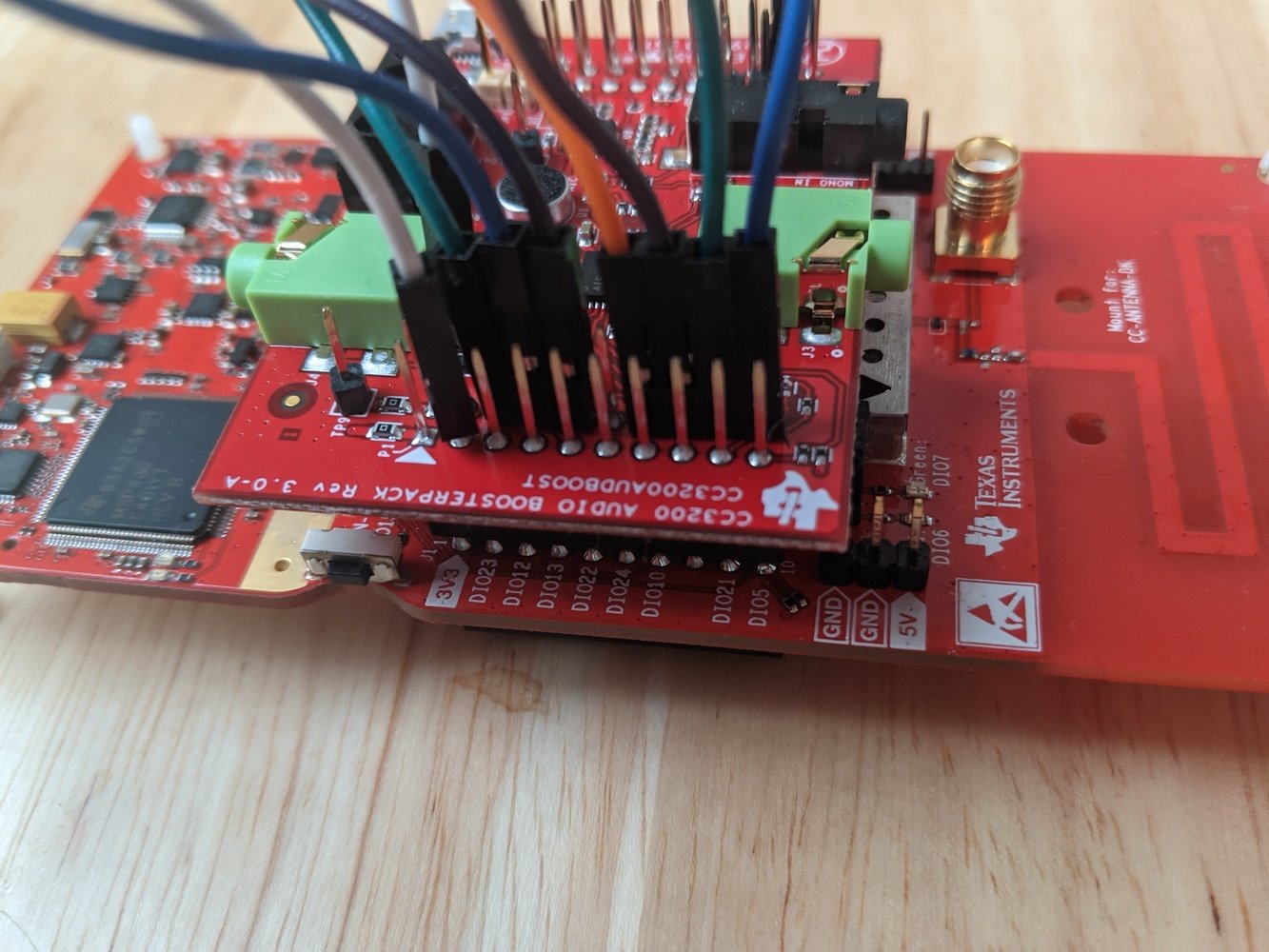 TI Launchpad connected to the CC3200AUDBOOST audio booster pack