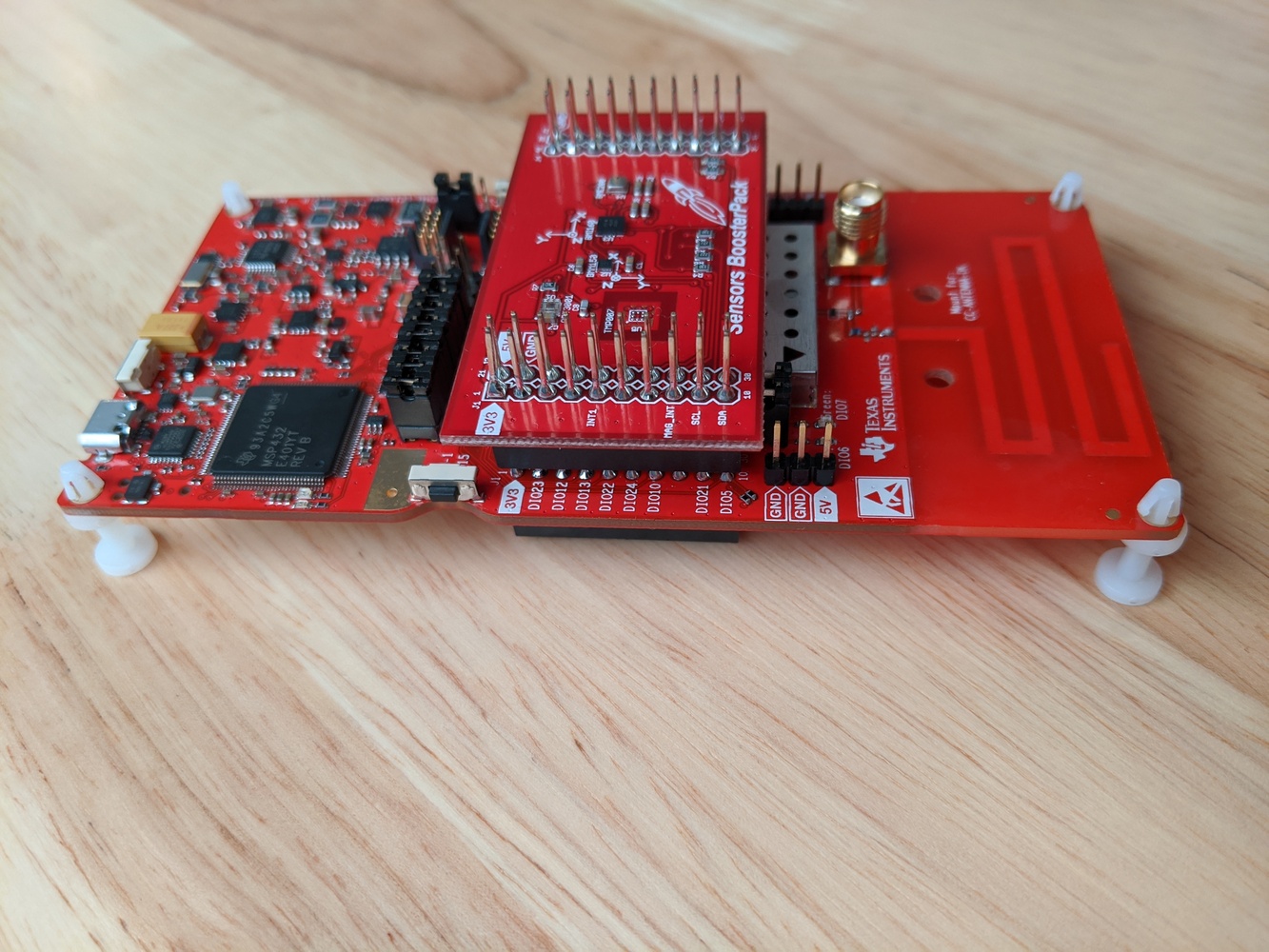 TI Launchpad with the BOOSTXL-SENSORS booster pack attached