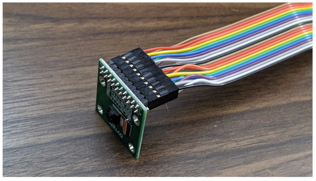 OV7675 camera module with female jumper wires connected