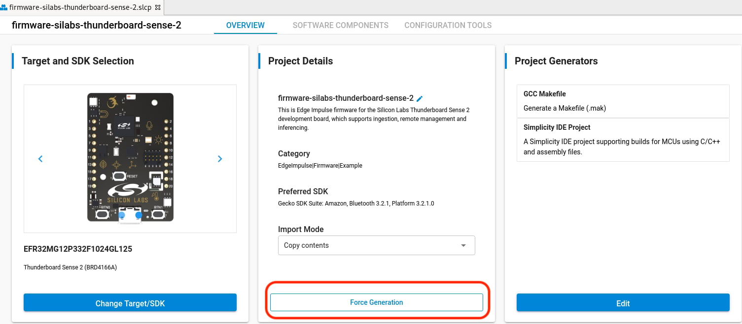 Simplicity Configurator project details after forcing project generation