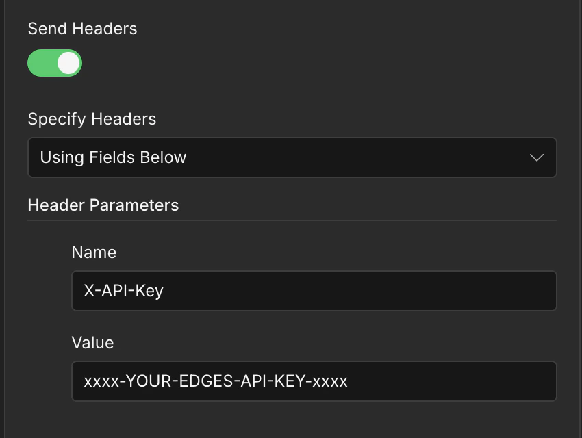 n8n Cloud HTTP Request headers with X-API-Key for Edges API