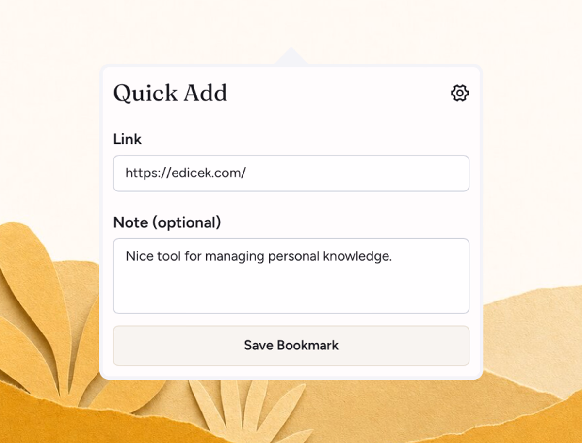 The Edicek browser extension popup open over a web page, ready to save.