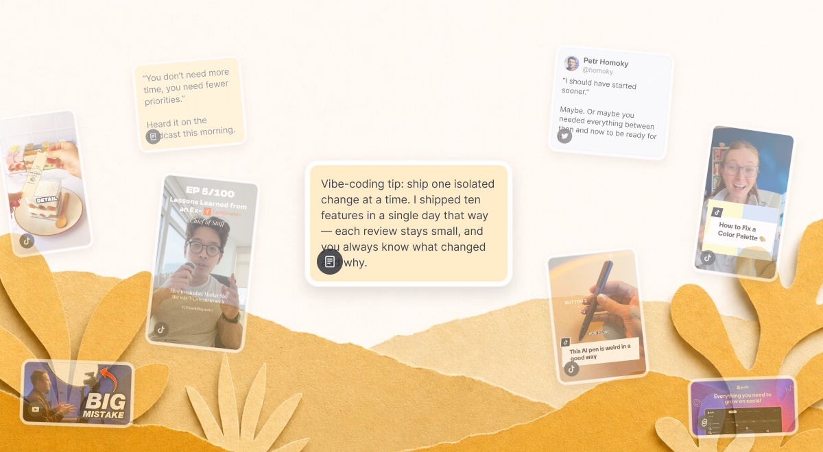 A note card - your own written note - surrounded by other saved cards on paper.