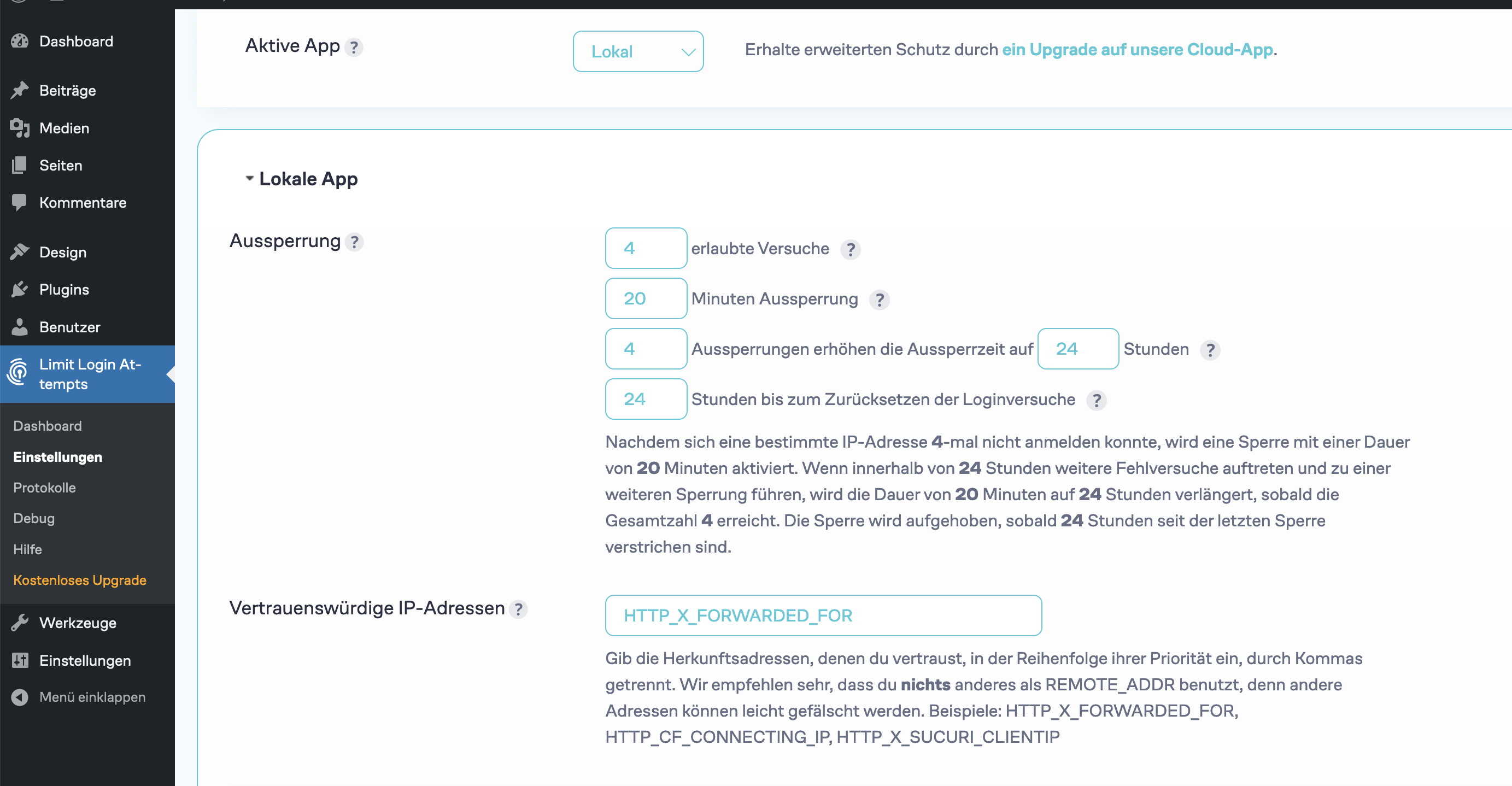 HTTP_X_FORWARDED_FOR in den Einstellungen des WordPress-Plugins