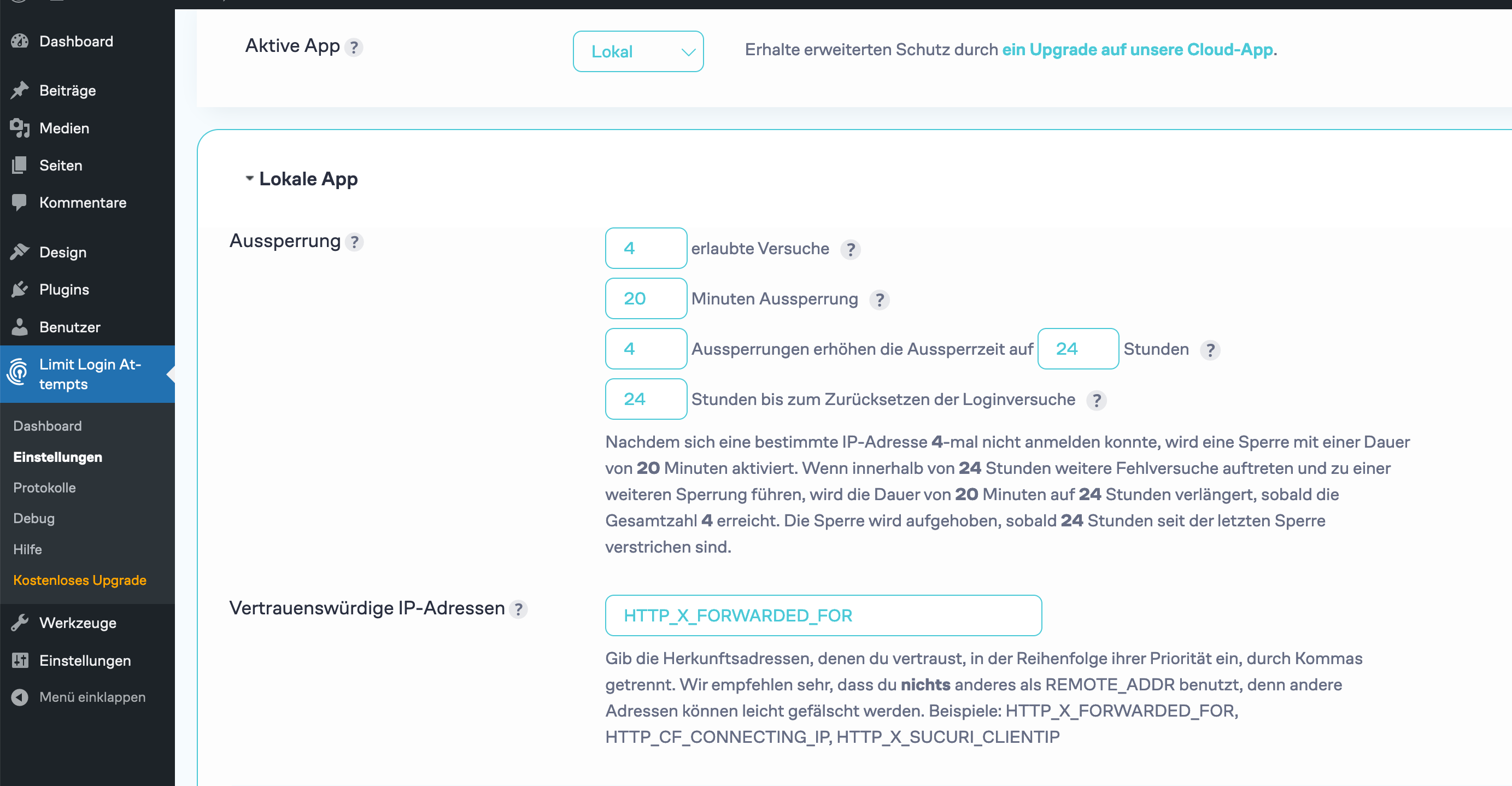 HTTP_X_FORWARDED_FOR in den Einstellungen des WordPress-Plugins