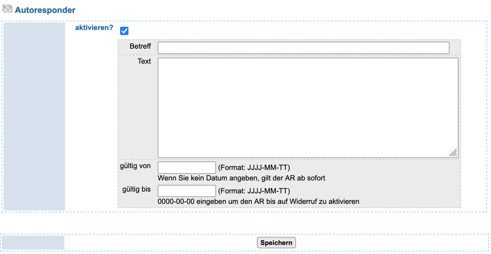 Text der automatischen Antwort eingeben und speichern