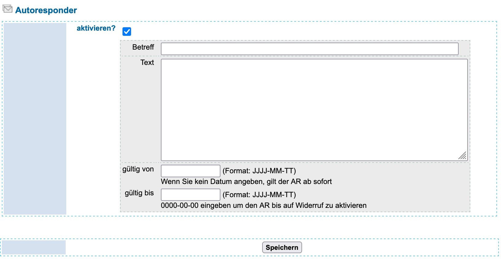 Text der automatischen Antwort eingeben und speichern