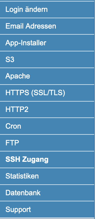 SSH-Zugangsdaten im vHost-Bereich von EDIS
