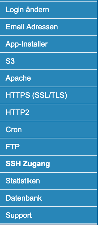 SSH-Zugangsdaten im vHost-Bereich von EDIS
