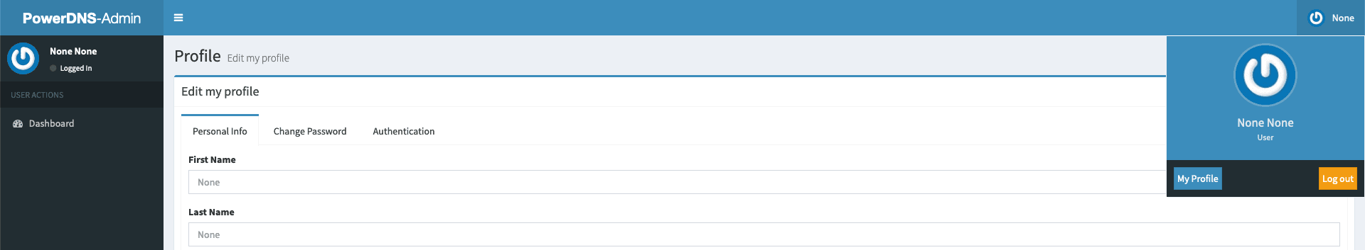 Zweifaktor-Authentifizierung im Profil von PowerDNS-Admin