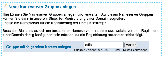 Nameserver-Gruppe im EDIS-Kundenbereich anlegen
