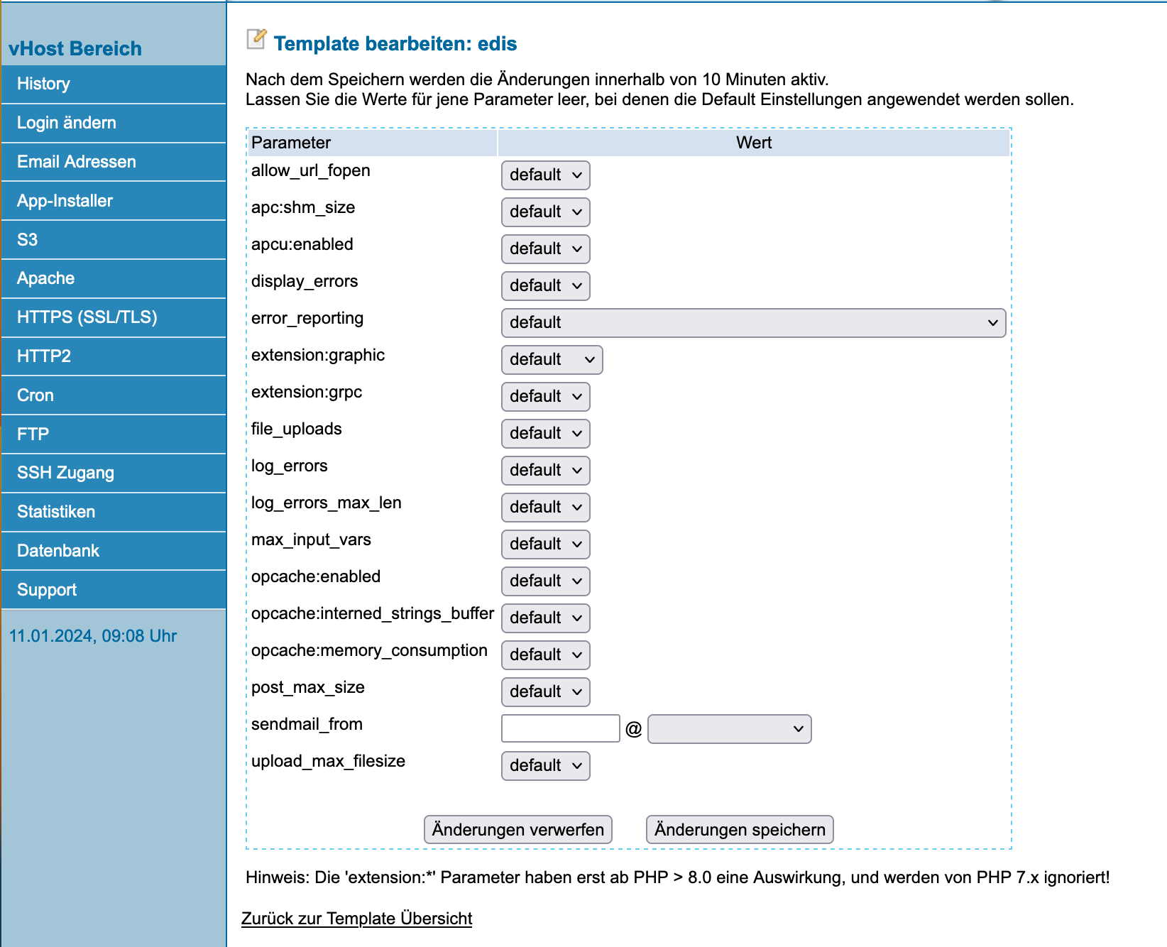 PHP-Einstellungen in einem PHP.INI-Template konfigurieren