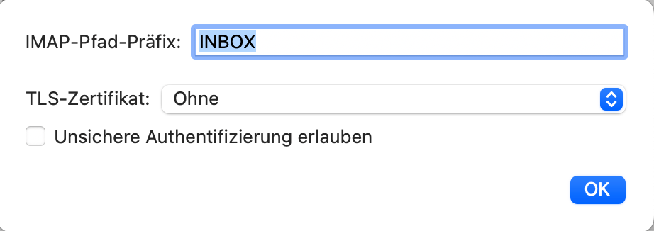 IMAP-Ordnereinstellungen für ein EDIS-Postfach