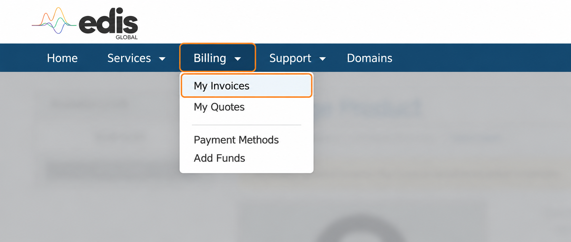Billing menu with My Invoices highlighted